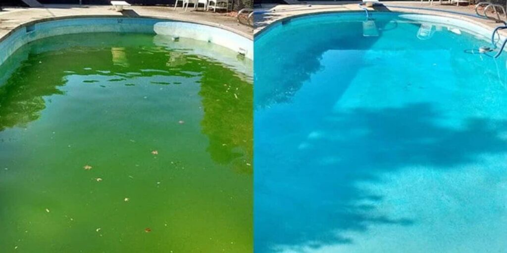 Before and After Adding the Chlorine to a Swimming Pool